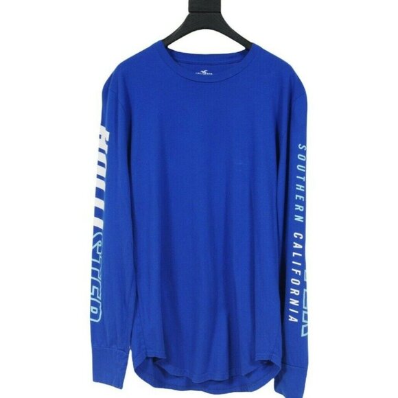 Hollister Mens Logo Long Sleeve T Shirt Small Southern California Spell Out Blue - Picture 1 of 9